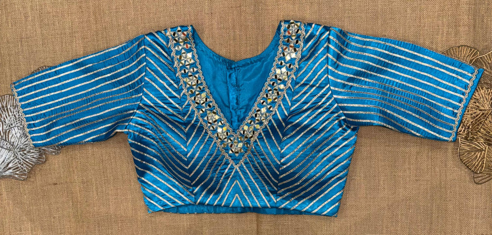 Image of Gota Mirror Embroidered Blouses with Heavy Neckline