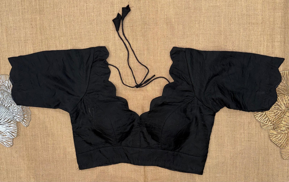 Image of Solid Color Cut Work Neckline, Elbow Sleeve Blouse