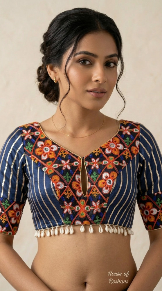 Image of Gujrati Work  Blouse with sleeves