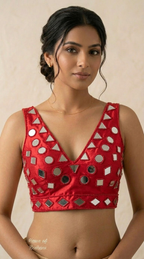 Image of Real Mirror Work Sleeveless Sari Blouse