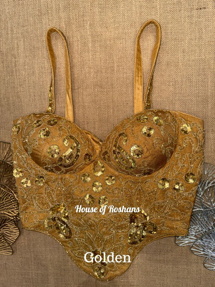 Image of Hand Embroidered Corset Blouse with Sequin Work