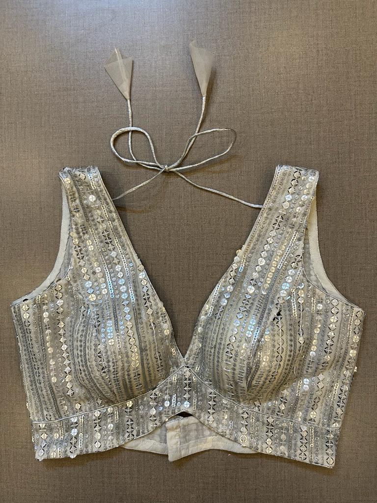 Silver Sequin Work Saree Blouse
