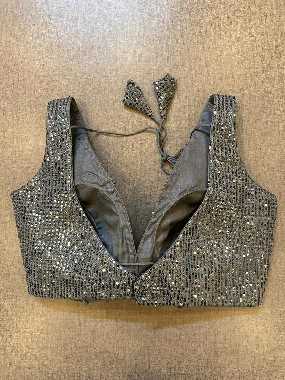 Grey Sequin Sleeveless Saree Blouse