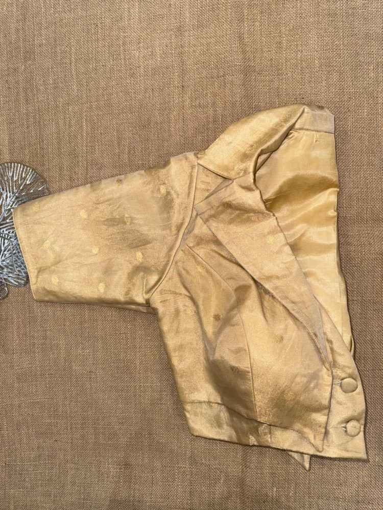 Image of Golden Pure Tissue Striped Jacket Blouse With Buti