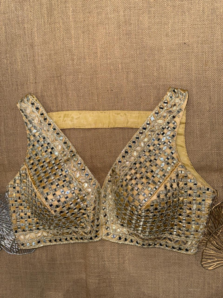 Image of Mirror Gota Work Sleeveless Sari Blouse