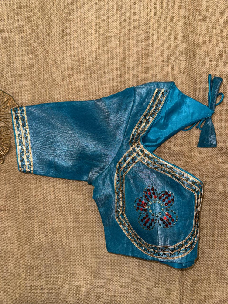 Image of Gota And Sequin Work Choli Cut Saree Blouse