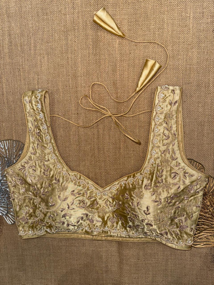 Image of Golden Zardozi Hand Embroidery Sleeveless Blouse