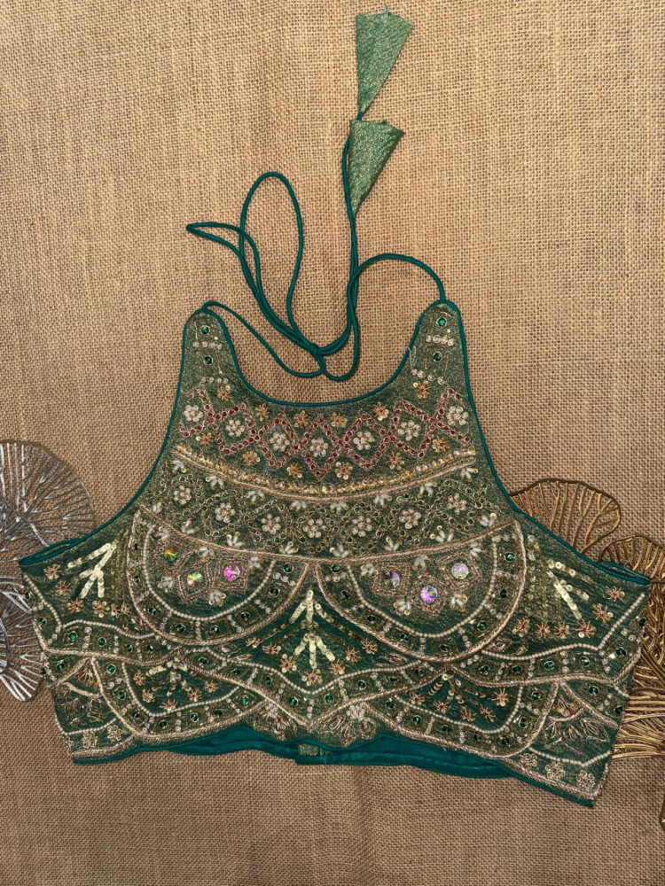 Image of Green Zardozi Work Halter Blouse
