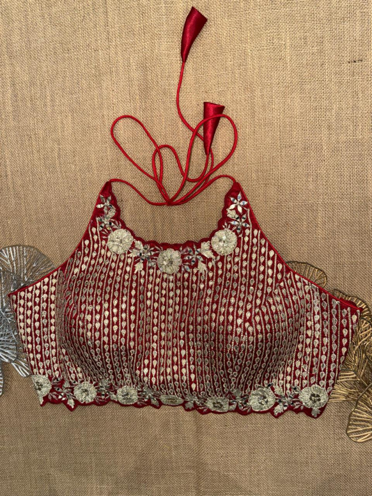 Image of Red Gota Work Halter Blouse