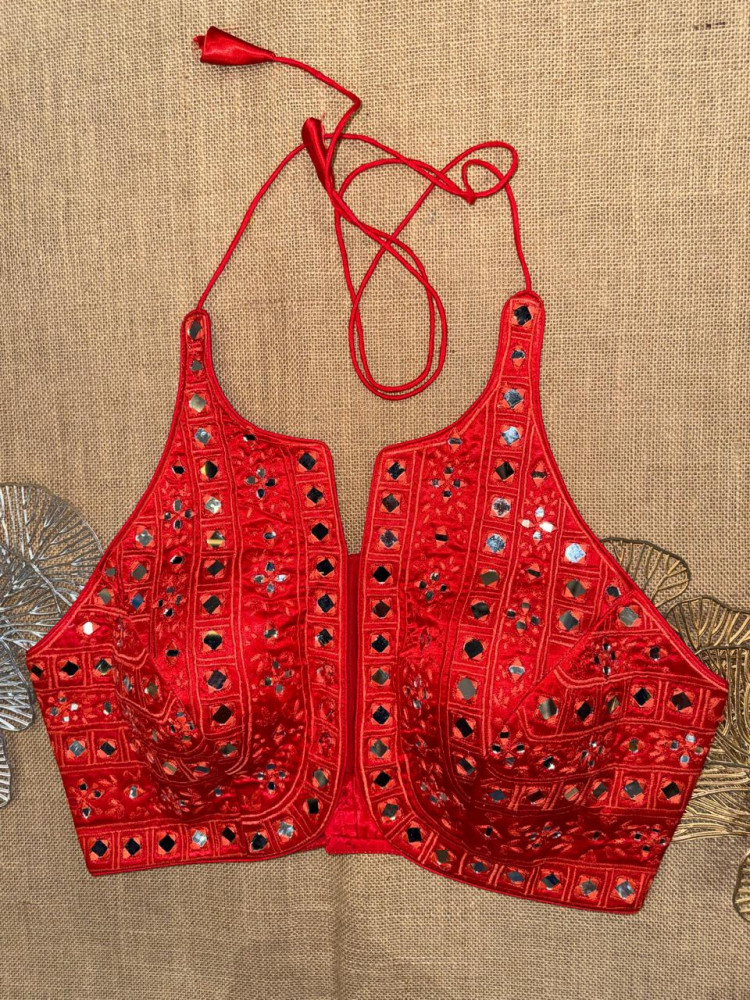 Image of Mirror Work Halter Neck Blouse