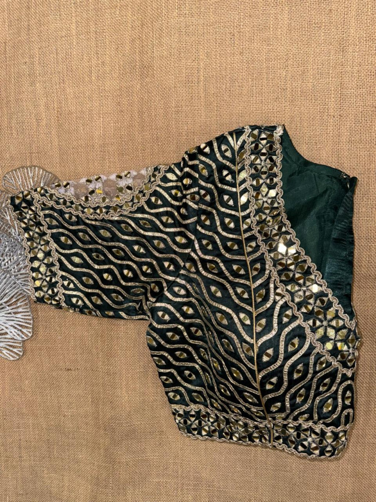 Image of Dark Green Embroidered Blouse With V-Neck