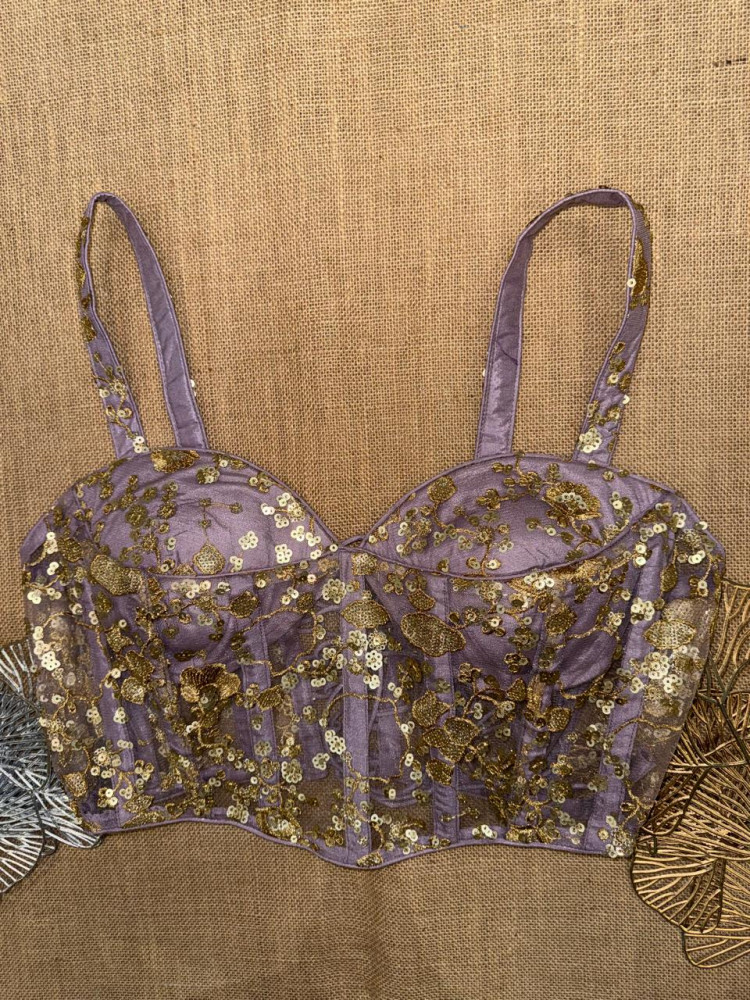 Image of Sequin Embroidery Net Corset Blouse