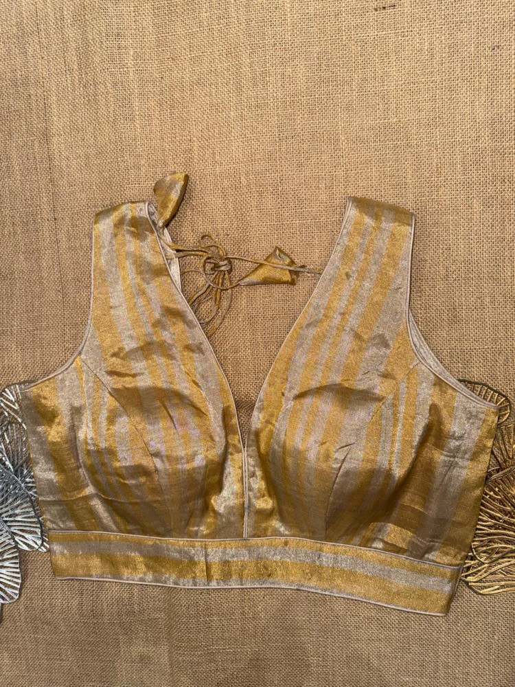 Image of Golden Silver Stripes Pure Tissue Blouse