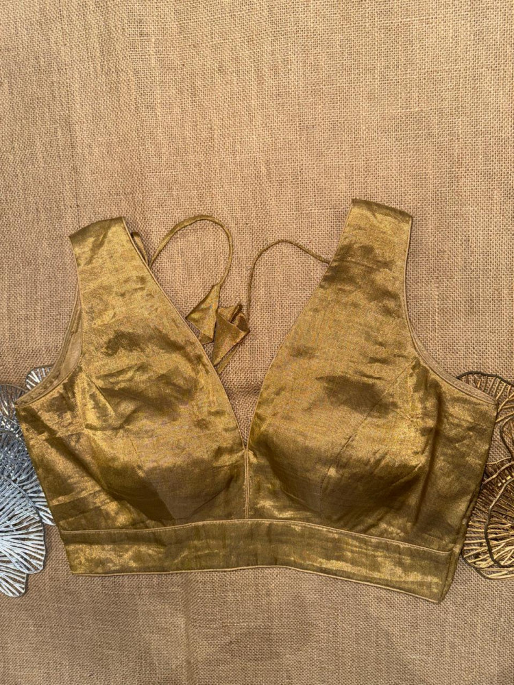 Image of Solid Golden Pure Tissue Blouse