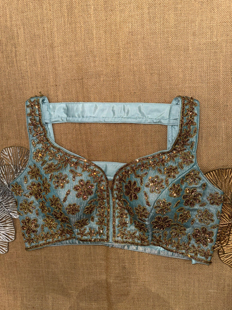 Image of Zircon And Moti Work Sleeveless Blouse