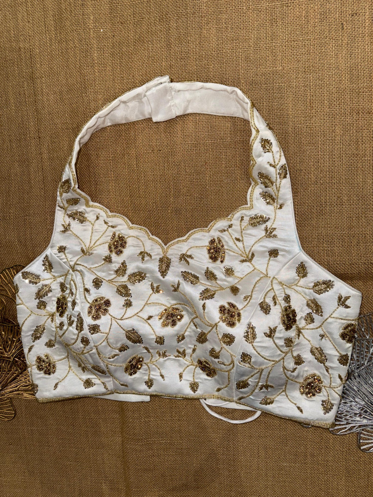 Image of Hand Embroidery Halter Neck Blouse