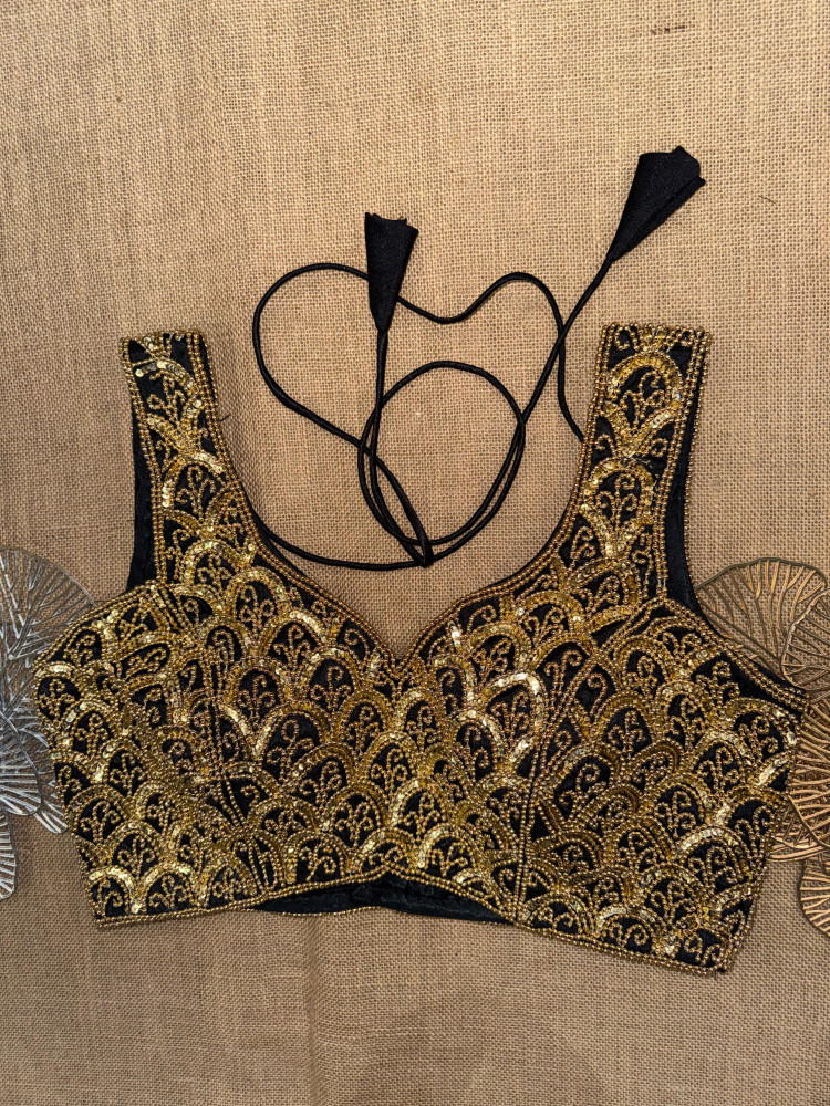 Image of Hand Bead And Moti Work Sleeveless Blouse