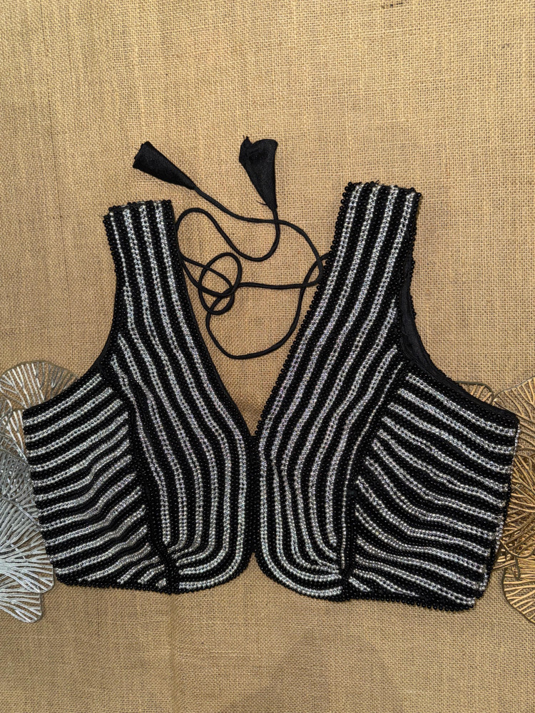Image of Silver And Black Hand Bead Work Blouse