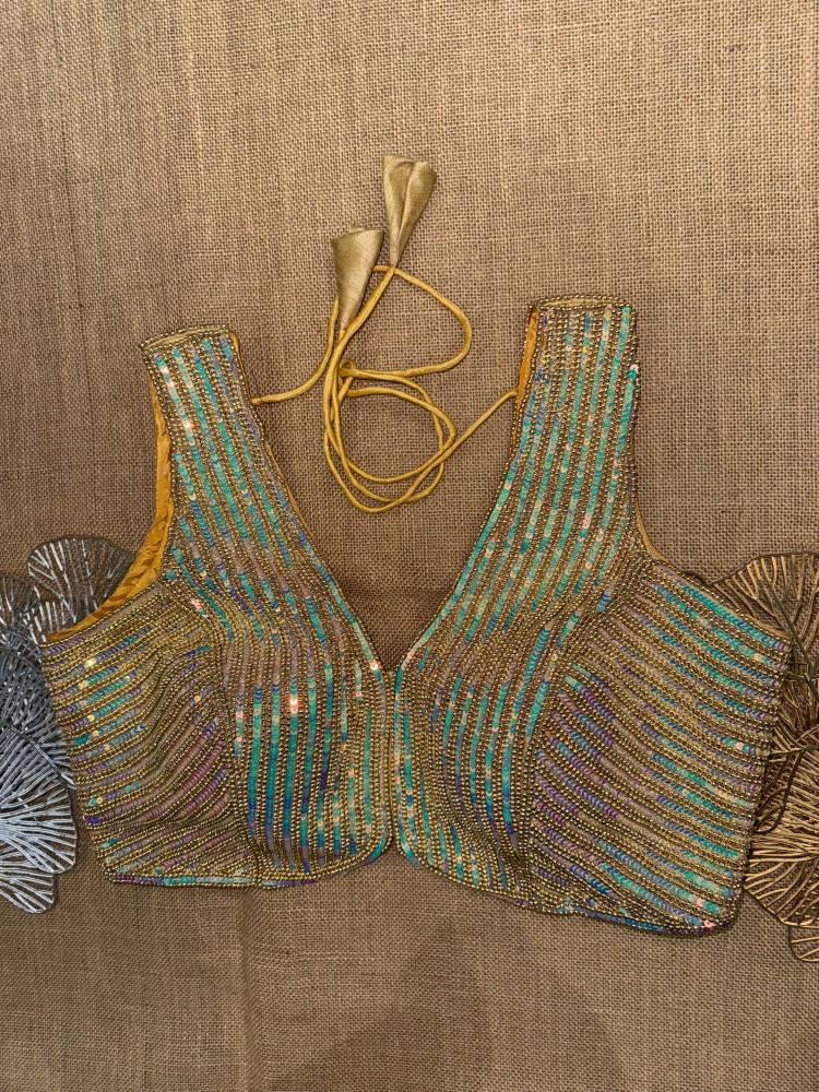 Image of Hand Sequin And Bead Work Sleeveless Blouse