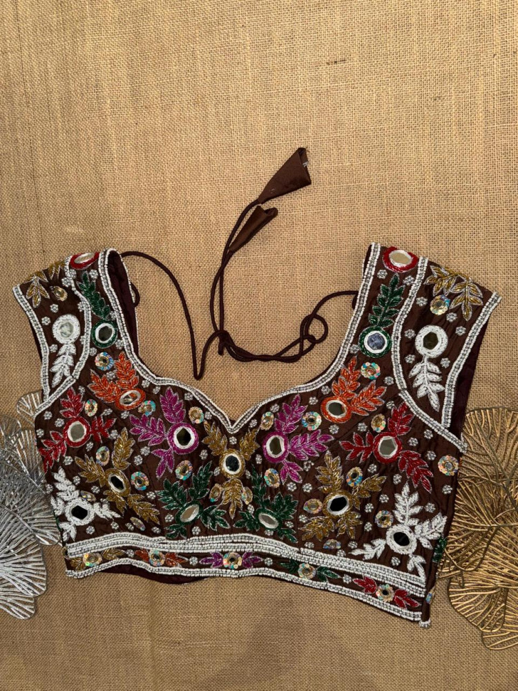 Image of Mirror And Dabka Work Saree Blouse