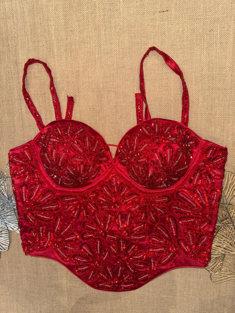 Image of Hand Embroidery Corset With Straps