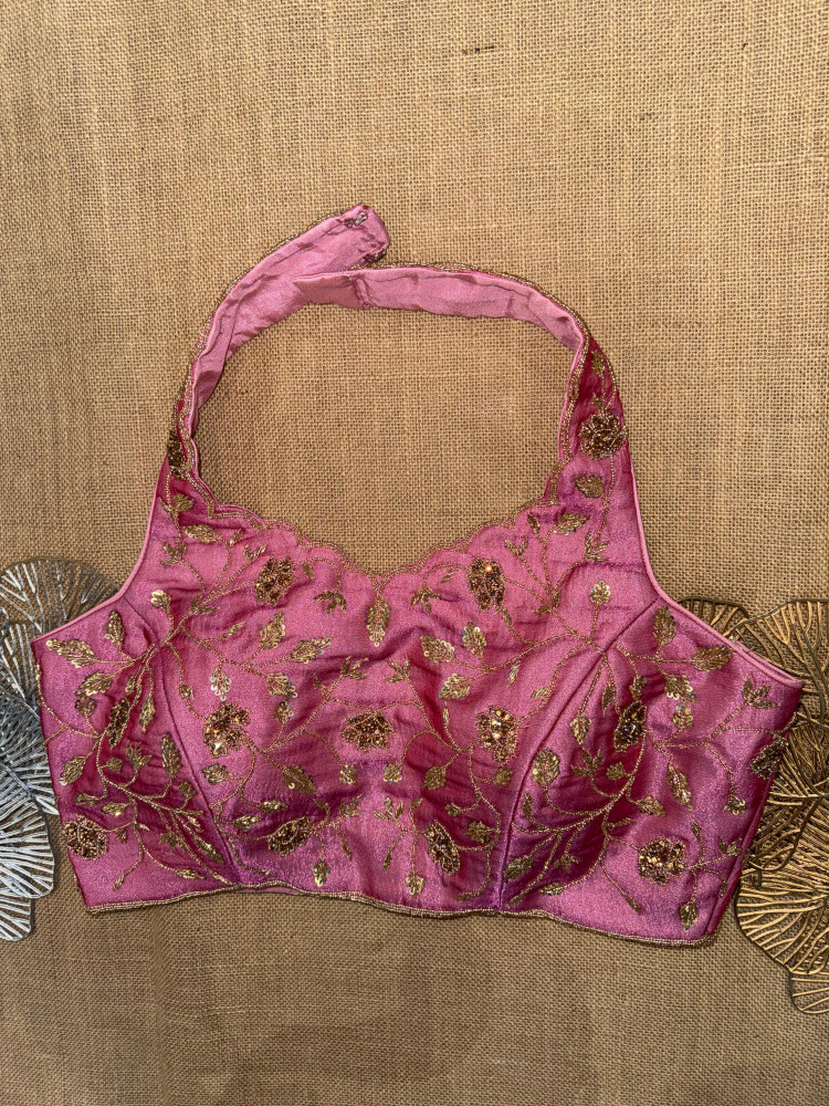 Image of Pure Tissue Hand Embroidery Halter Blouse