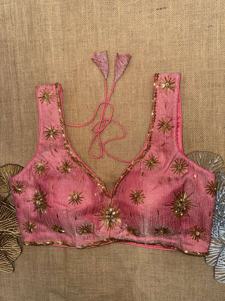 Image of Pipe Stone Work Satin Silk Sleeveless Blouse