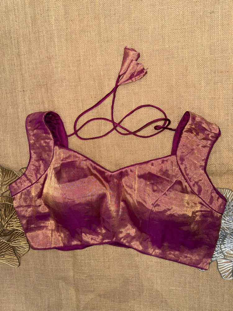 Image of Solid Tissue Sleeveless Sari Blouse