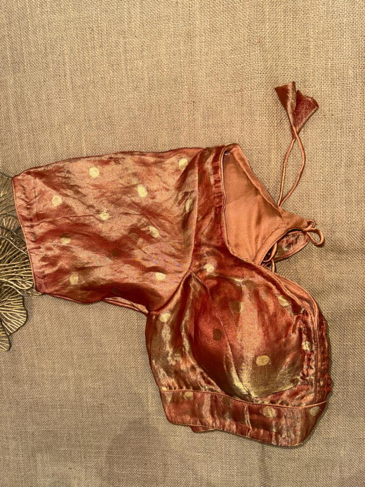 Image of Orange Pure Tissue Blouse With Buta