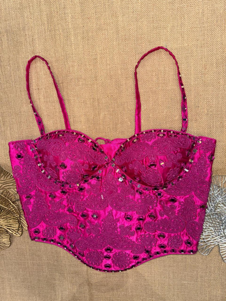 Image of Fuchsia Pink Dori Mirror Work Corset