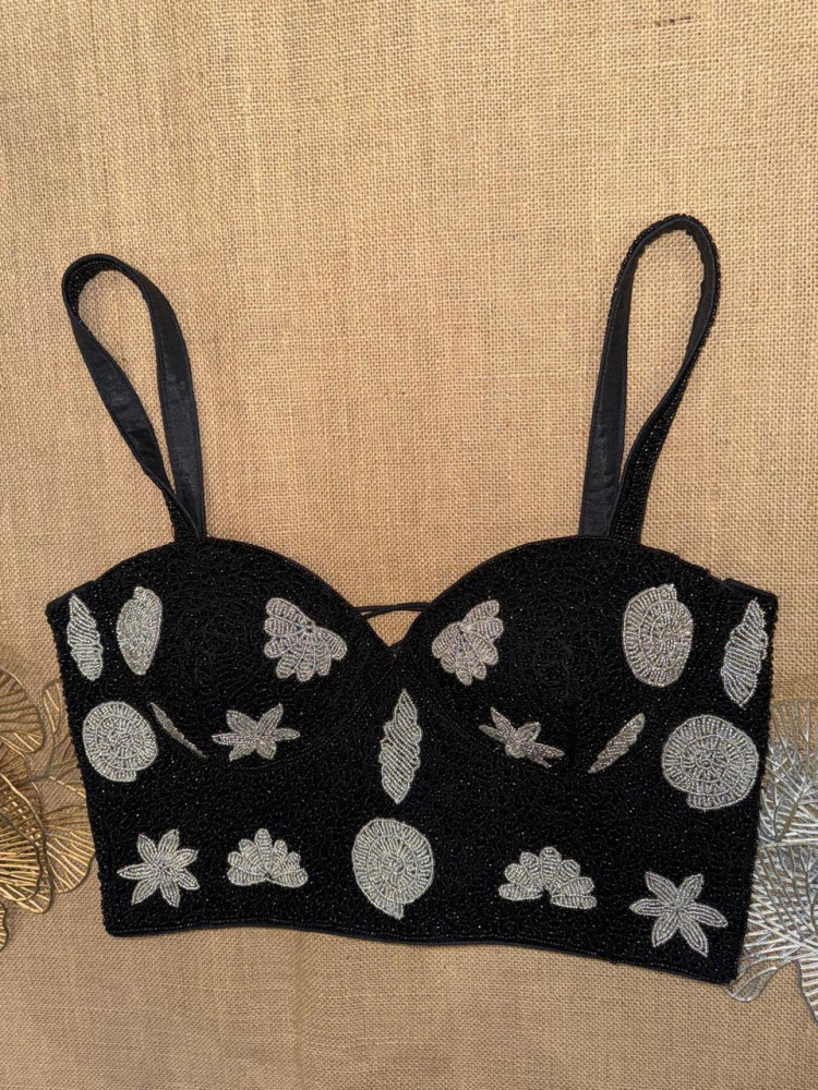 Image of Black And Silver Bead Work Corset