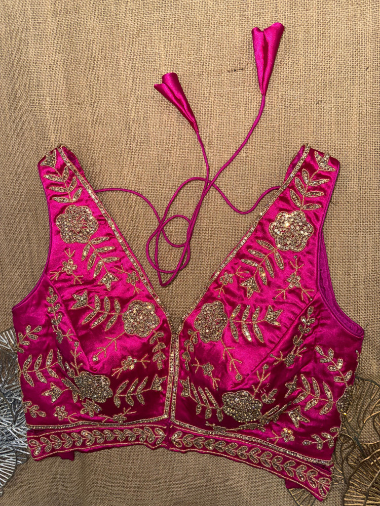 Image of Zircon Bead Work Sleeveless Saree Blouse