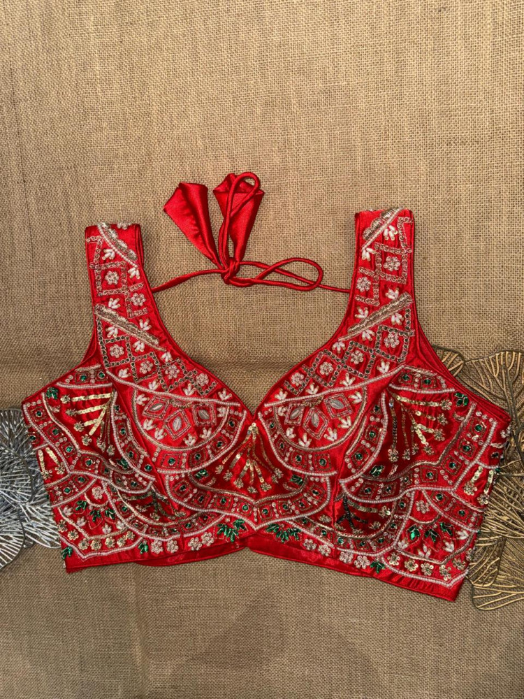 Image of Hand Zardozi Work Sleeveless Saree Blouse