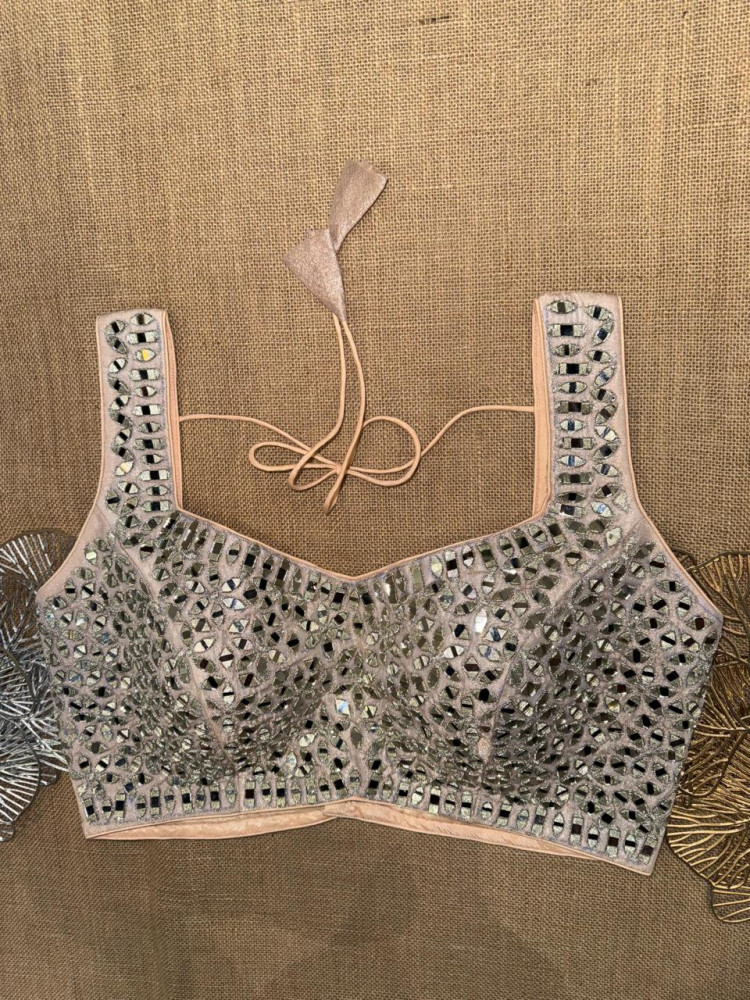 Image of Real Mirror Work Sleeveless Saree Blouse