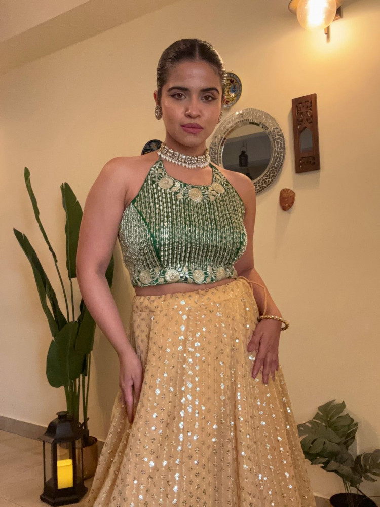 Image of Halter Neck Zari  Mirror Work Blouse