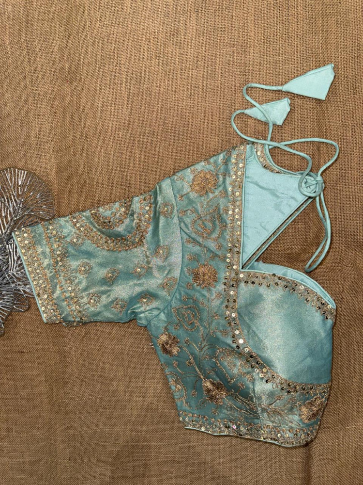 Image of Hand Embroidered Elbow Sleeves Blouse