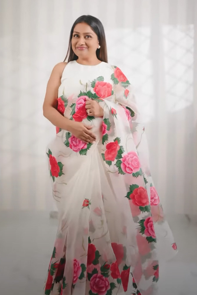 Hand Painted Organza Saree Drape by Dolly Jain