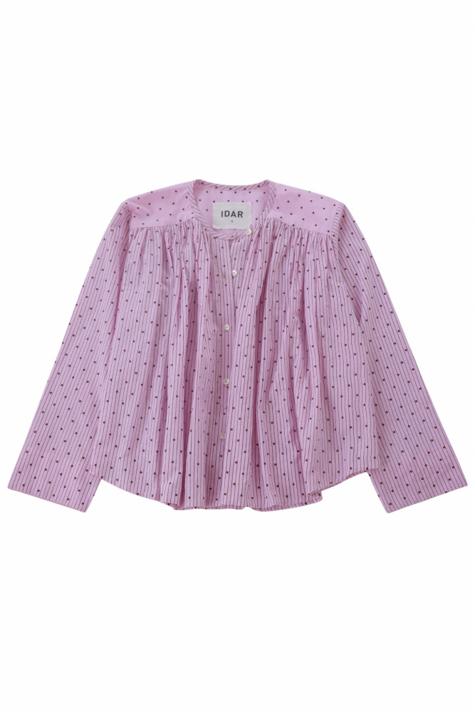 Bella Blouse Poplin - Pink polka dots
