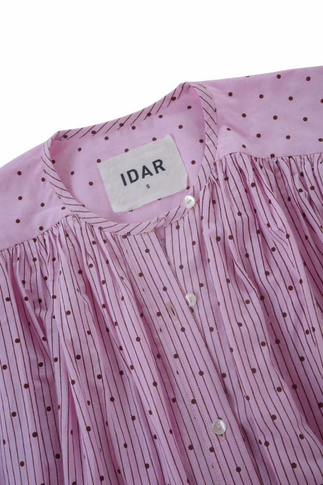 Bella Blouse Poplin - Pink polka dots