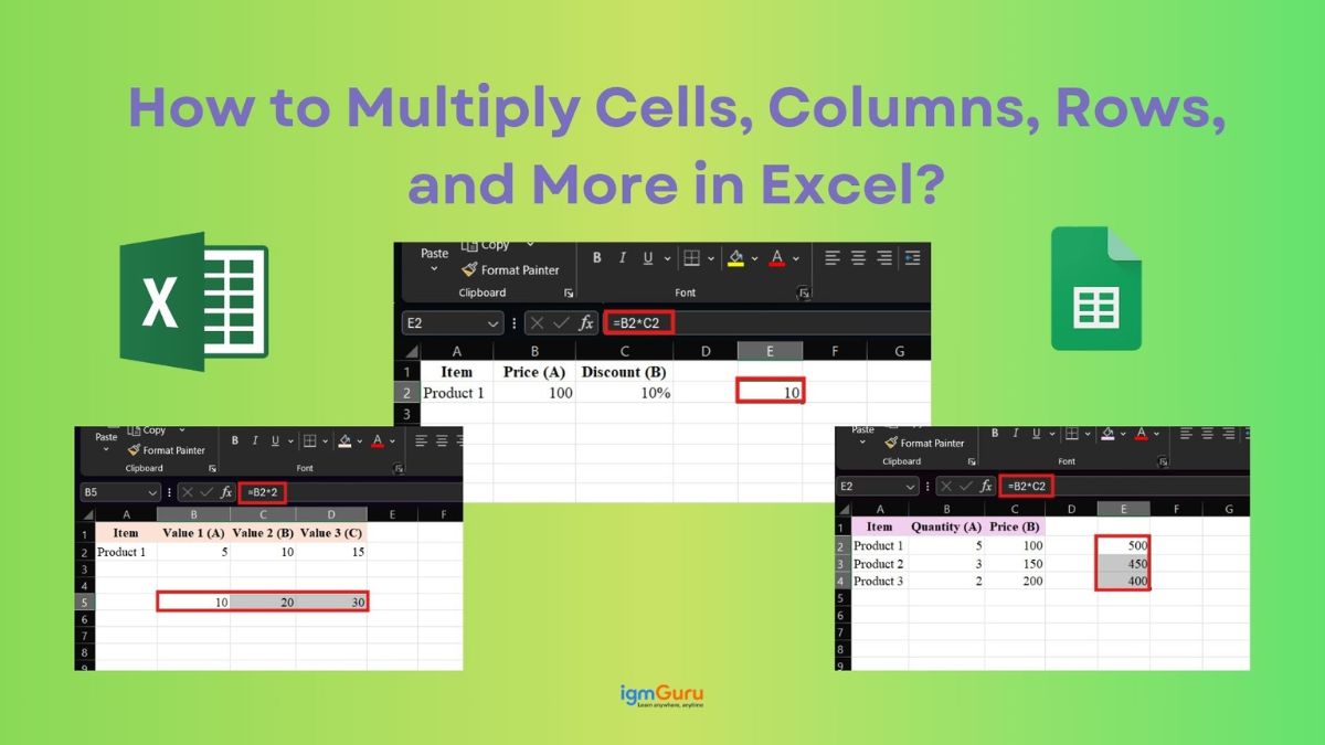Row/column Multiply Multiply in Excel: Multiply Cells, Columns, Rows, etc | igmGuru