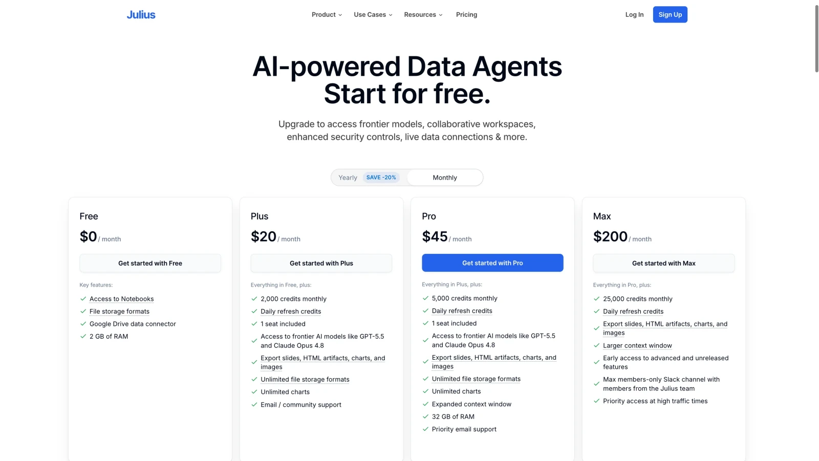 Julius AI Pricing Plans: monthly plan
