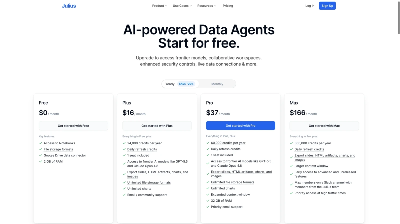 Julius AI Pricing Plans: Yearly plan