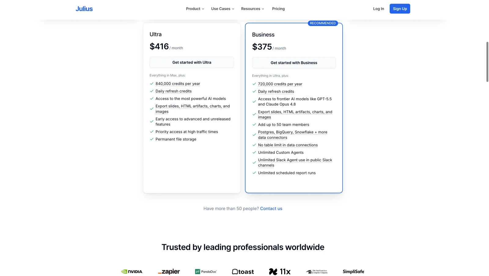 Julius AI Pricing Plans: Yearly plan