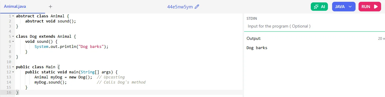 abstract class example java