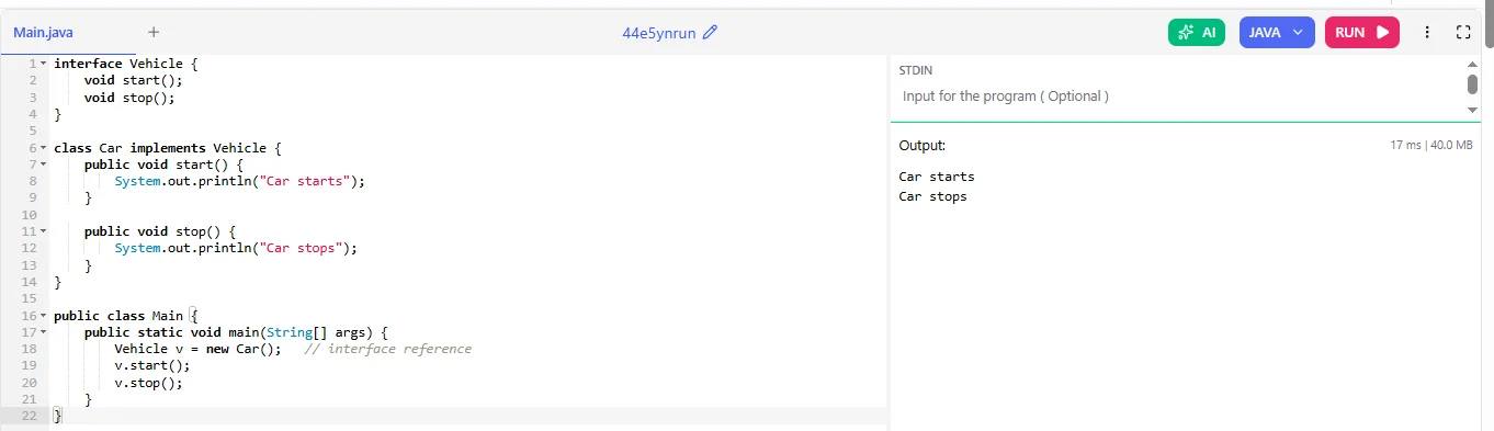 abstraction using interface java