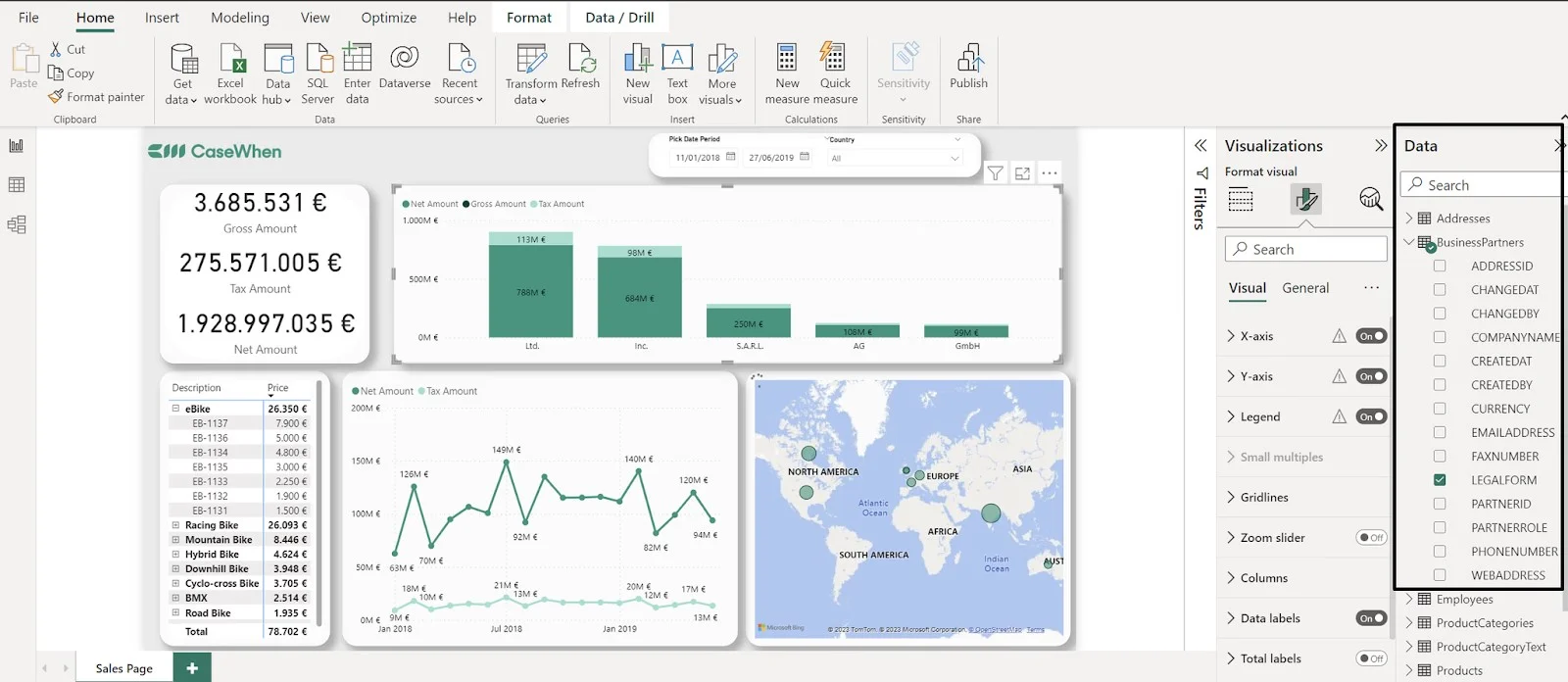 adding data fields in power bi reports