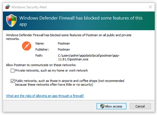 allow access on postman