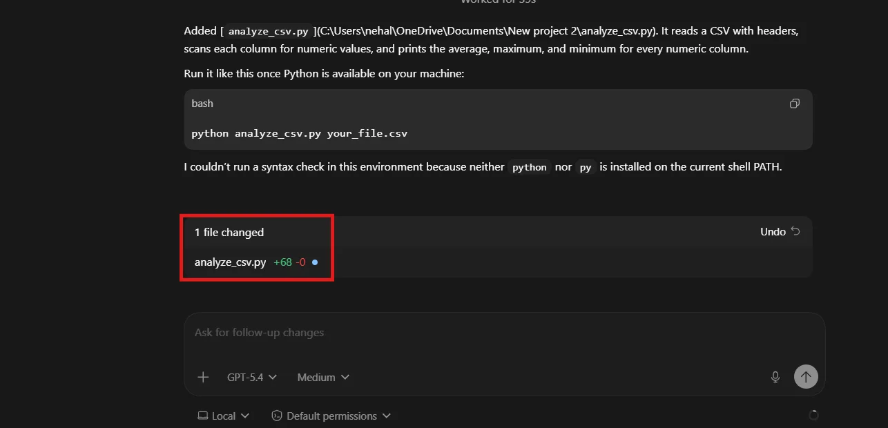 analyze a csv file by codex