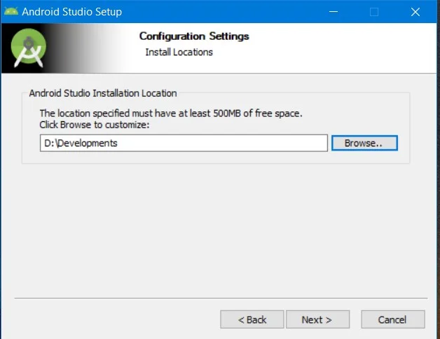 android studio configuration setting for flutter in windows