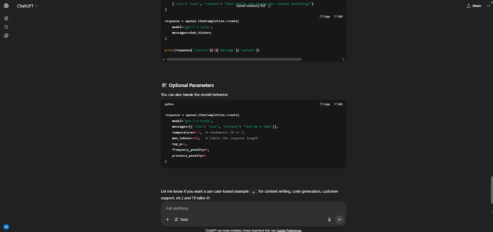 api integration with chatgpt 3.5